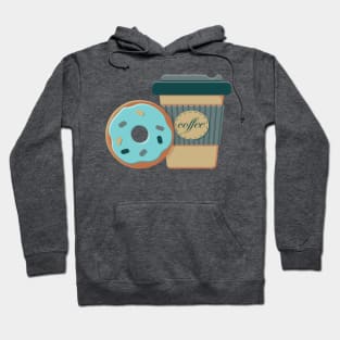 Paper cup of hot coffee to go and frosted mint donut Hoodie